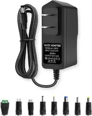 12V DC Power Supply 0.5A 500mA Universal AC Adapter 100-240 50/60Hz Adapter to 12 Volts 0.5Amp Transformer DC 12V Power Cord 5.5mm x 2.5mm Plug & 8 Tips