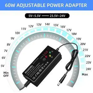 Universal AC/DC Power Supply 5-24V 60W Universal Power Adapter with 8 Tips 100-240V AC to DC 5V 9V 12V 15V 18V 20V 21V 24V 3A Max Switching Power Supply Transformer Universal Charger for All Devices