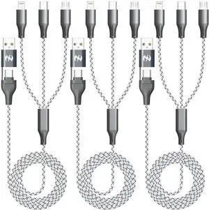 Multi Charging Cable 3PACK 4FT 3 in 1 Charging Cable USB A/C Multi Phone Charger Cables for Multiple Devices Usb C/Micro USB/Type C/IP Lightning for iPhone16-5/Pro/Plus/Cell Phones Tablet Pad
