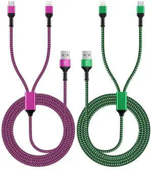[2-in-1|4FT] USB to Lightning & Type C Charging Cable 2Pack Braided Multiple Charger Cord Fast Charging Wire for iPhone 16/15/14/13/12/11 Pro Max XR/8 Plus iPad Air/Mini  Galaxy Pixel LG