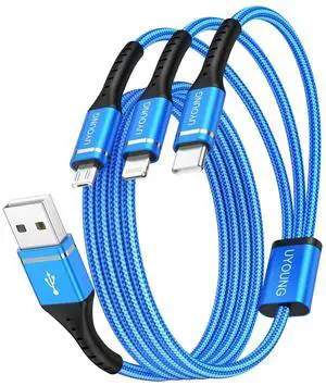 Multi Charging Cable 2Pack 4FT 3 in 1 Charger Cable Braided Universal Phone Charging Cord with Lightning/Type C/Micro USB Ends Multiple USB Cable for iPhone//Google Cell Phones and More