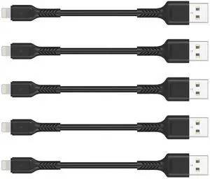 4 inch iPhone Charging Cable Short USB to Lightning Cable Small iPhone Charger Cord 5 Pack -Black