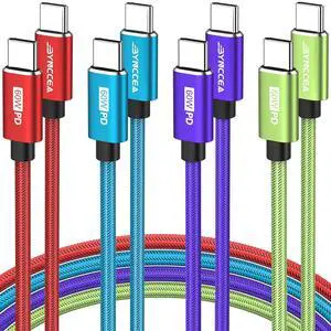 USB C to USB C Cable 4-Pack 10ft C to C Cable Fast Charging C Cable 60W(5A) Nylon Braided Type C Cables for Phone 16/15 Series  S24/23