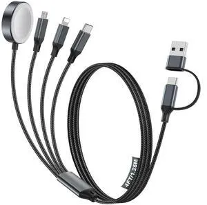 Travel Essentials Multi Charging Cable for  Watch Charger/iPhone Charger Type C Cable Cord for iWatch Ultra/10-2/iPhone 16-11/ S25-S20 PlayStation 4 iPad airPods Car-Black