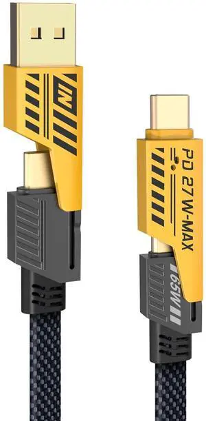 Multi Charging Cable 4-in-1 6Ft Fast Charging Cable Universal Charging Cord with Type C USB A Port PD 65W Flat Nylon Braided Charger Cable Compatible with iPhone MacBook iPad Android