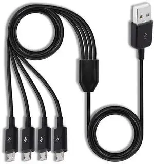 Micro USB Splitter Cable 4-in-1 Multi Micro USB Charging Cord USBMicro Wire Lead Type A Male to 4 MicroUSB Male Adapter Cable for Data Sync/Charge (1.64ft Black)
