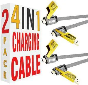 4 in 1 Charging Cable 2-Pack 100W USB C to Lightning Cable 6FT Fast Charging [480Mbps] Flat Nylon Braided Charger Cord with Lightn-ing/USB C/USB A Port for iPhone iPad & More