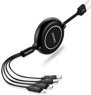 Multi Charging Cable 4 in 1 3A 2.9FT Universal One-Way Retractable USB Charger Cord Adapter with 2*IP Type C Micro USB Connectors for iOS Phones Android Galaxy Google Pixel LG  PS5