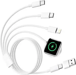 4 in 2 Multi Charging Cable for  Watch Charger Cable Wireless iPhone iWatch Charger USB C iWatch Charge Fast Charging with USB C/Lightning/Micro Cord for  Watch Ultra/SE/9/8 iPhone 15/14