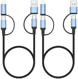 4 in 1 Charging Cable 2 FT Car Charger Cable for iPhone 16 15 Pro 60W Fast Charging USB C Lightning Adapter USB C to USB C 4 in 1 Multi Charger Cord for iPhone 16/15/14/13/12 Series iPad Pixel