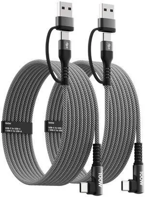100W High Speed USB C Charger Cable Right Angle [2Pack 4ft] USB C to USB C Cable 90 Degree Type C Braided Charging Cord for iPhone 15  Galaxy UItra S23 MacBook Pro/Air iPad Pro/Air 4 Pixel