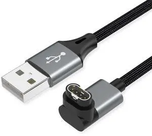 2 Pack 3.3ft Charger Cable for Garmin Watch L-Shape Braided Charging Cord for Fenix Forerunner Vivoactive Instinct Venu Tactix Approach D2 Quatix Series Dark Gray