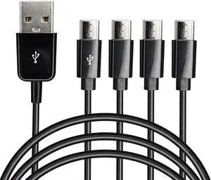 USB Type C Splitter Charging Cable 4.9ft 4 in 1 Multi Charging Cable USB A to 4 x USB Type C Y Splitter Data Snyc Cord(1.5m-4 USB C Black)