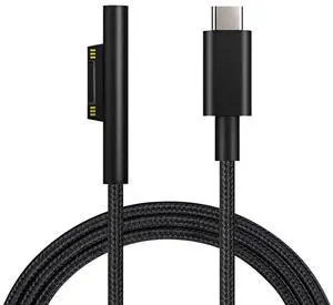 Nylon Braided Charging Cable for  Surface Pro 7/6/5/4/3Go3/2/1 Laptop 4/3/2/1 Must Work with 45W 15V 3A USB-C Charger (Black 6ft)