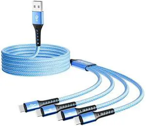 Multi USB C Cable USB A to 4 in 1 USB C Charger Cable QC 3.0 Type C Ports Fast Charging Data Sync Cord for iPhone 16 15 Pro Max Galaxy S23 S22 S21 Note 20 Cell Phones Tablets and More (Blue)