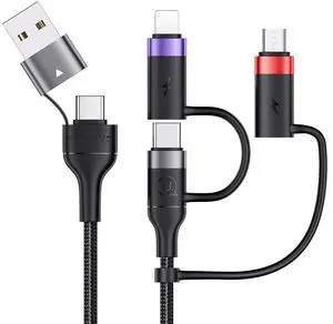 PD 60W USB C Multi Fast Charging Cable Nylon Braided Cord 5-in-1 3A USB/C to Type C/Micro/Phone Fast Sync Charger Adapter Compatible with Laptop/Tablet/Phone (4FT Grey)