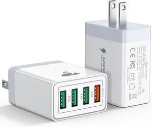USB Wall Charger Block 2-Pack 40W 4-Port USB Cube Power Adapter Plug Multiport Charging Blocks Box Brick for iPhone 16 15 14 13 12 11 Pro Max XR Xs Max 8 7 6 Plus  LG Moto Android Phones