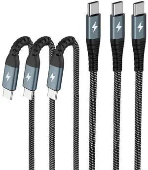 Type C CableFast Charge USB C to USB-C Charger Cordfor S25 S24 S23 S22 S21 S21 Phone 16 15Braided Phone Charging 3Pack