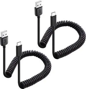 2-Pack USB to USB C Coiled Cable with 3A/15W Fast Charging 1-4ft Support  CarPlay Android Auto Coiled USB-A to USB-C Cable for iPhone 16/15 Pro Max Plus Galaxy S23 iPad