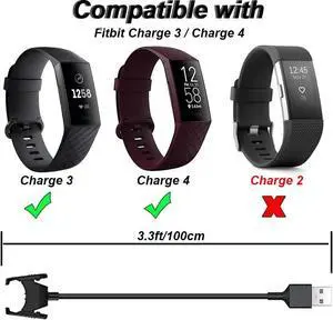 Charger for Fitbit Charge 3/4 Replacement USB Charging Cable Clip Cord for Fitbit Charge 3/4 Fitness Activity Tracker (1m/3.3ft)