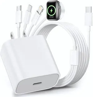 4 in 1 Multi Charging Cable for  Watch Charger Wireless iPhone iWatch Charger USB C iWatch Charging Cable 4FT with 20W USB C Adapter for  Watch Series 10/9/8/7/SE/6/5/4 iPhone 16/15