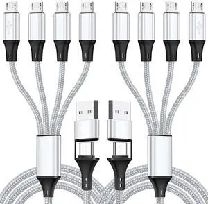 Micro USB Cable 4-in-2 Multi Micro USB Splitter Charging Cable [2Pack 4Ft] USB A/C to Micro USB Cord with 4 Micro Connectors Support Data Sync and Charging