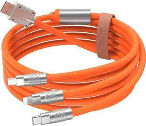 3 in 1 Multi Charging Cable 60W Fast Charger Cords 4ft Soft Silicone Charger Cable with Leather Strap Type-C/Micro USB/Light-ning Compatible with iPhone 15/iPad//Google/PS/Tablets