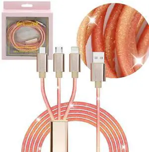 6ft Pink Ombre 3 in 1 Charger 2A 5V 10W USB A to 8pin MicroUSB and USB C Charger Cable Multi Charging Cable Phone Chargers for Android Charging Cables for iPhone Android Phone Chargers