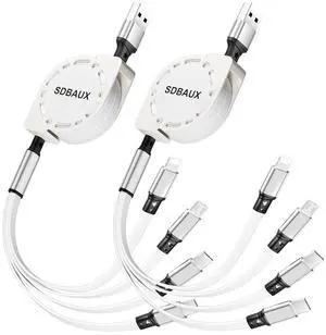 Multi Charging Cable USB to 4 in 1 Retractable Lightning/Dual Type-C/Micro Port Fast Charger Cord for iPhone 16 15 14 13 12 Pro Max Galaxy S24/S23 Cell Phones Tablets Universal Use-2Pack-3.3ft