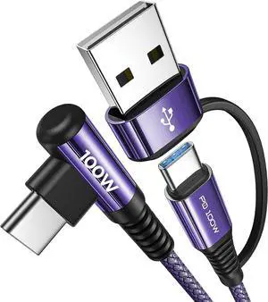 100W Long USB C Cable Multi 4 in 1 Charging Cable Fast Charging C Type Charger Fast Charge USB to USB C Right Angle Fit iPhone 16 15 Pro Max iPad  10FT Purple