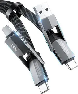 4 in 1 USB C Charging Cable [100W 5ft] Lightning Cable USB C Cord Flat Nylon Braided Fast Charging Cord with Multi L/Type C/USB A Port for iPhone iPad