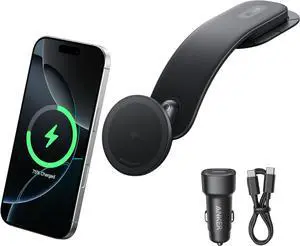 Nano Magnetic Wireless Car Charger 360° Adjustable Mount Car Charger with Detachable Pad 15W Qi2 Certified with Alloy Bracket Fast Charging for iPhone 16/15/14/13/12 Series (Adapter Included)