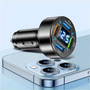 66W Fast Car Charger 4 Ports Cigarette Lighter USB Charger with LED Voltmeter QC3.0/Super Port Car Charger Adapter Fast Charging Compatible with Android/ Galaxy/iPad(QC3.0/Super)