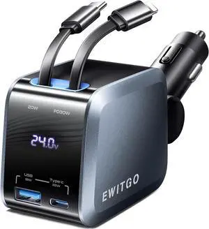 Retractable Car Charger Car Accessories 72W Fast Charging USB C Car Charger with 4FT Retractable Cables and 2 Ports for iPhone 16 15 14 13 12  etc Warm Grey