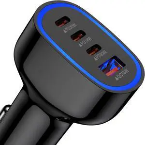 Multi 4 Ports Fast Car Charger Adapter Auto Plug - USB C & USB A Quick Charging - Cigarette Lighter Cell Phone Automobile Charger for iPhone 16e 16 15 14 13 12 11  Galaxy S25 S24 S23 S22 S21