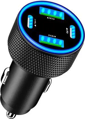 USB C Car Charger 90W Dual USB-C & USB-A Car Power Adapter 4-Port PD/QC Type C Fast Charging Cigarette Lighter Carplay Charger for iPhone 16 15 14 13 12 11 Pro Max/Galaxy S25 S24 S23/Pixel