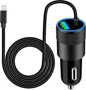 [ MFi Certified] iPhone Fast Car Charger 52.5W PD&QC3.0 USB-C Car Power Cigarette Lighter Type-C Car Carplay Charger with 6FT Lightning Cable for iPhone 14 13 12 11 Pro Max XS XR X iPad