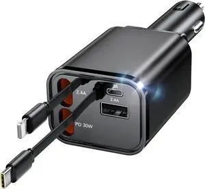 Retractable Car Charger 4 in 1 Fast Car Charging 60W Compatible for iPhone 16 Car Travel Essentials Charger Women Men for Gifts USB C Car Honda Civic Accessories Adapter Compatible for iPhone 16 15