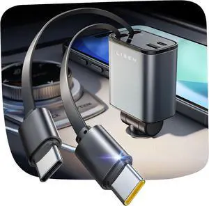for iPhone 16 Car Charger Fast Charging 69W Retractable Car Charger with Dual Type C Cables USB C Car Charger Adapter for 17 iPhone 15 Pro Max  Galaxy S25 iPad Air Google Pixel 10 Pro