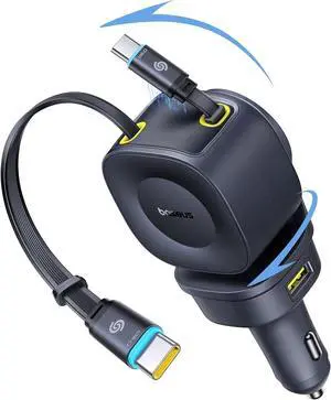 163W Retractable Car Charger USB C Fast Charging PrimeTrip VR2 Max 4 in 1 Fast Car Charger with Dual Retractable USB C Cable for iPhone 16 15 14 Pro Max  Galaxy S25 Ultra Android