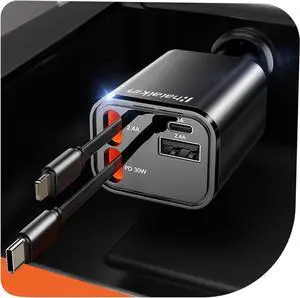 [2025 Ultra-Compact] Retractable Car Charger 4-in-1 69W Compact Car Accessories Compatible with iPhone 16 Fast Charging Car Accessories Car Charger Adapter for iPhone 16/15/14/13/Galaxy
