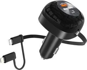 2025 Upgrade Smallest Retractable Car Charger 81W Max Ultra-Compact Fast Car Adapter with Retractable 30-inch USB-C Cable for iPhone 16/15/14 MacBook Pro iPad Galaxy Pixel and More