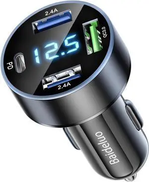 Fast Car Charger Cigarette Lighter Adapter 4 Ports Car Charger Adapter with Three USB 3.0 One PD 3.0 with Light Blue Light Fast Charging Car Lighter Plug for iPhone  Vivo