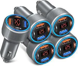 USB C Car Charger 5 Pack 65W Dual 12V USB C & USB A Car Charger with Voltage Display Multi Port PD/QC 3.0 Fast Charge Cigarette Lighter Adapter for iPhone 16/15/14/13 Pro Galaxy S25 Android(Grey)