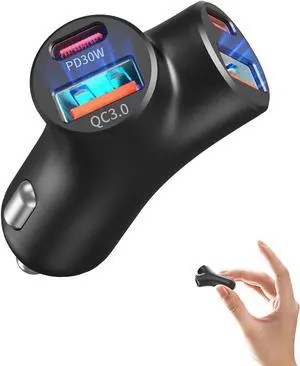 Mini USB C Car Charger Bifurcated 4-Port Dual PD 30W & QC 18W Phone Car Charger Fast Charging Cigarette Lighter Adapter for iPhone 16 15 14 13 Pro Max iPad  S24 S23 S22 Pixel 9 8 Android