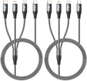 USB C 3 in 1 Charging Cable [2 Pack 6FT] Multi Charging Cable for Multiple Devices Braided Multi Charger Cable Universal Charger Cord with Type-C Micro USB IP Port for iPhone16/15/14/Android and More