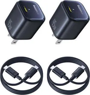 45W USB C Charger Block 2 Pack PPS Fast Charger Type C with USB-C Cable for iPhone 16/15 Series iPad Galaxy S24 Ultra and More Series