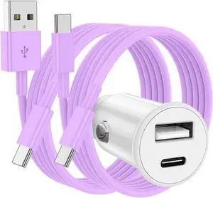 USB C Car Charger for iPhone 16 15 Pro Max 40W Dual Port USB-C & USB-A Car Fast Charging Adapter 2X6FT USB C to C Cable & USB A to C Carplay Cable for iPhone 16 15 Pro Max Plus iPad -Purple