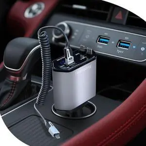 Retractable 69W USB C Car Accessories Adapter USB C Charger Fast Charging Fathers Day for Gifts Travel Essentials Gifts for Women Men (Car Charger+line)