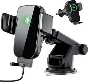 Car Phone Holder Charger Qi 15W Fast Charging Wireless Car Charger Mount Auto Clamping Dashboard Air Vent Windshield Accessories for iPhone 16 Pro Max/15/14/13  Galaxy S24 Ultra/S23